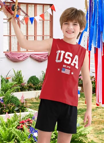 Image of Boys 4th of July Patriotic Sleeveless Tee American Flag Tank Top 6-14 Years