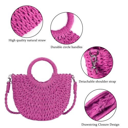 Image of Womens Straw Beach Bag Woven Crossbody Shoulder Bags Top Handle Satchel Handbag Purse for Summer