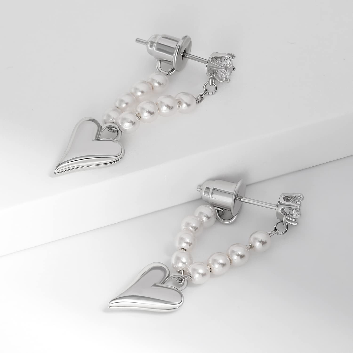 Meissa Orecchini Perle Donna Argento 925 Carini Orecchini Pendenti per Spose Orecchini Cuore Ipoallergenico Gioielli Regalo Matrimonio Anniversario, Oro rosa