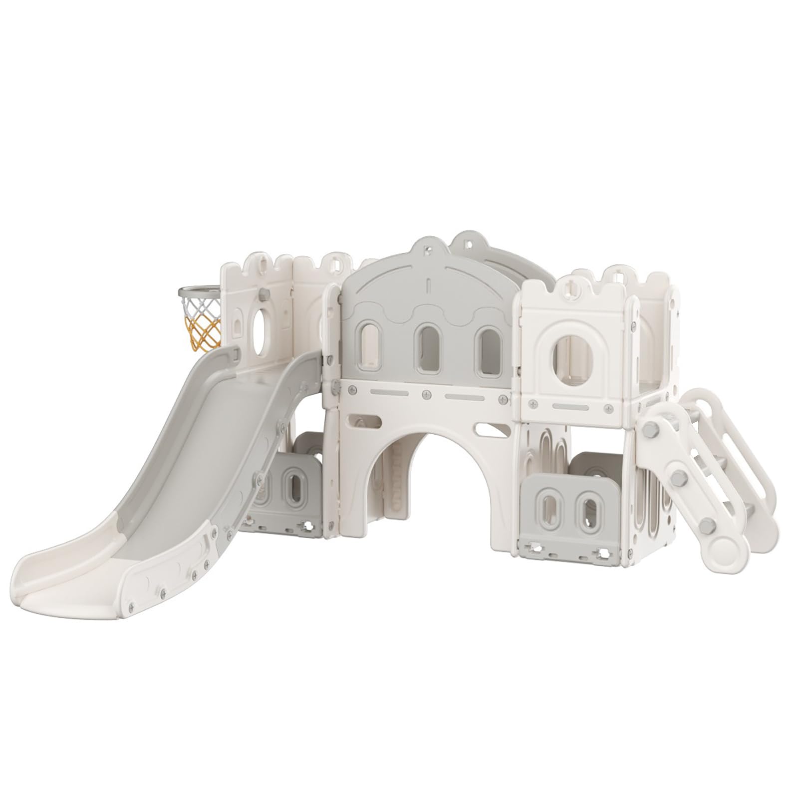 FUKEA 6-in-1 Kids Slide, Outdoor & Indoor Toddler Castle Slide Climbing Frame with Storage Box, Garden Slide Playground for Toddlers age 1-3, Birthday for Kids(Grey) — image 1