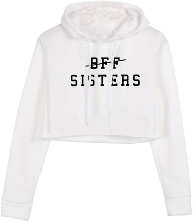 Women Workout Crop Top Hoodie BFF Sisters Letters Print Long Sleeve Sweatshirts