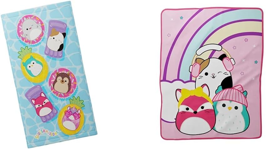 Franco Squishmallows Super Soft Cotton Bath/Pool/Beach Towels and Hooded Towel Wrap
