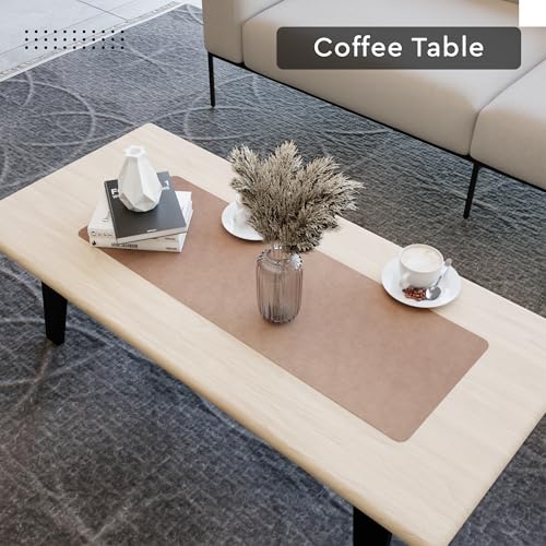 Image of Encasa XO Leather Dining Table Runner | Water & Heat Resistant Double-Layer Runners with Suede Top | Wipeable & Durable Table Runner for Centre Table | 30x85 cm - Taupe