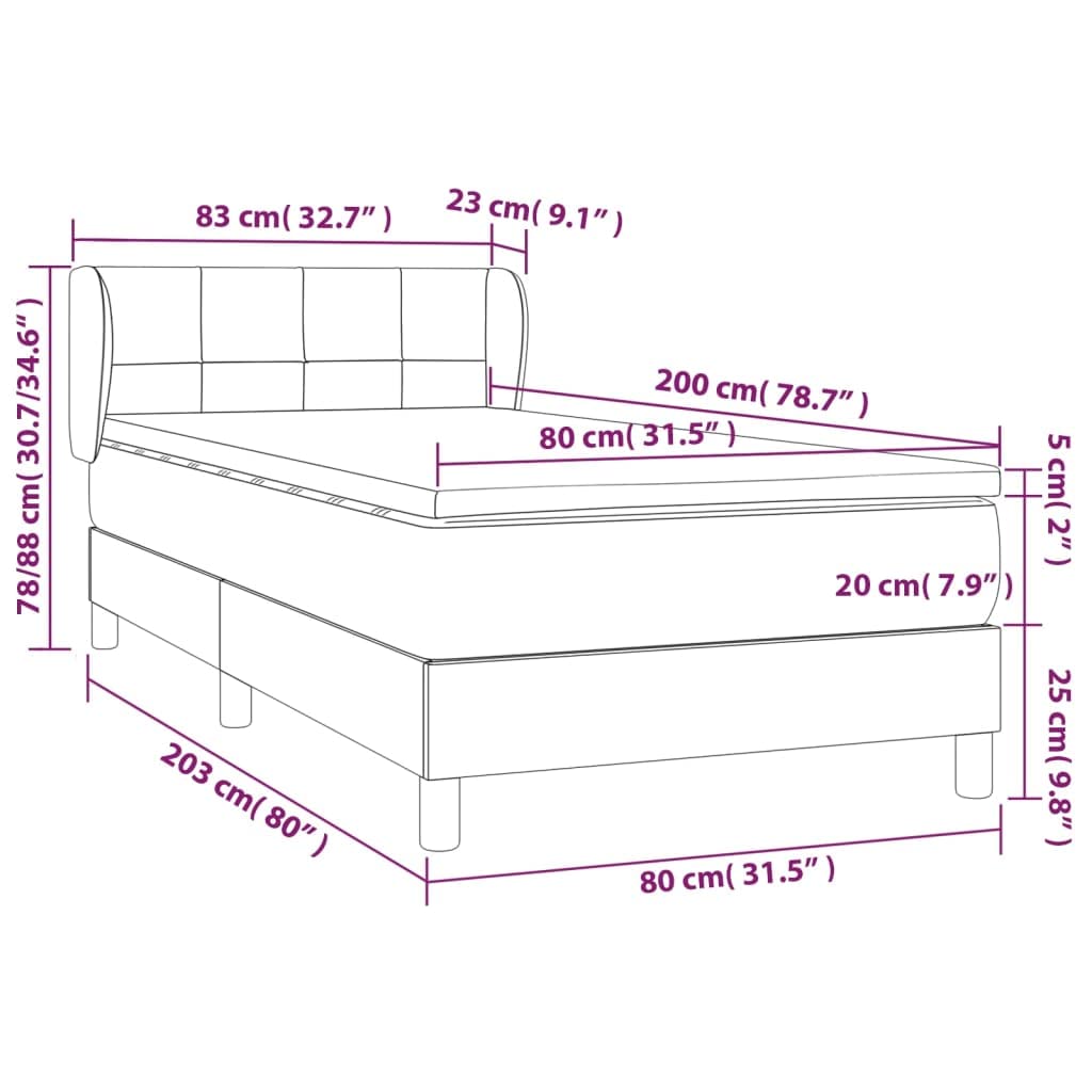 Cama con somier de 80 x 200 cm, color negro, con colchón de muelles ensacados y cubrecolchón, cama para jóvenes o invitados, transpirable, cabecero ajustable en altura