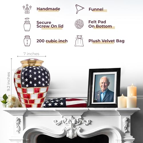 Trupoint Memorials Cremation Urns for Human Ashes, Military and Patriotic Decorative Burial Urn for Veteran Adult Men and Women, Large Bronze