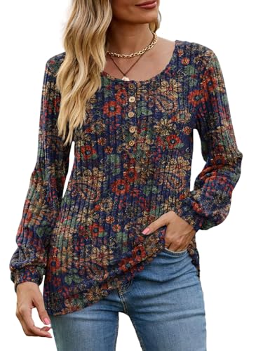 Image of DB MOON Womens Lightweight Sweaters 2026 Long Sleeve Henley Shirt Fall Casual Crewneck Tunic Tops