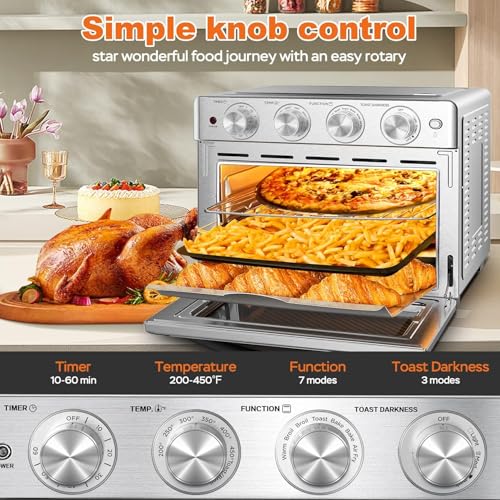 Image of Geek Chef 26 QT Air Fryer Oven, Big Air Fryer, Toast Oven with Bake, Roast, Pizza, Easy to Use & Clean, Stainless Steel