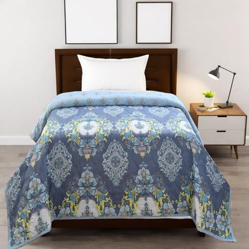 Image of IVAZA Luxury Ultrasonic Punch AC Comforter Blanket - Quilted Microfiber Floral Pattern, Lightweight Breathable All‑Season Blanket for Bedroom, Travel (Singled Bed,228x152 CM) Royal Blue