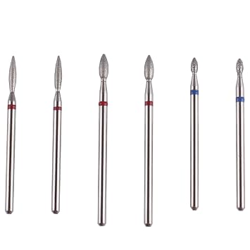6pcs Cuticle Drill Bits with Case, Pro Diamond Flame Bit for Russian Manicure,3/32 Shank efile Bit Set