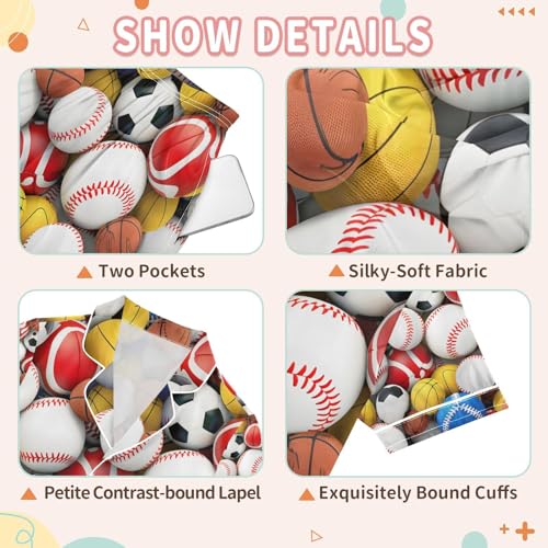 senya Unch Of Sports Balls Satin Summer Pajama Sets Silk Short Sleeve Button Down Sleepwear3