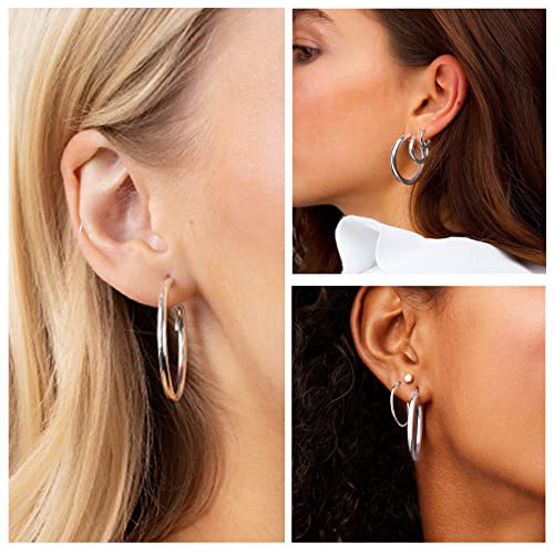 3 Pair Sterling Silver Hoop Earrings S925 Silver Hoop Earrings For Women Lightweight Small Hoop Earrings Set Hypoallergenic Silver Hoop Earrings For Women Girls 20/30/40Mm Pabbeu #TOP3