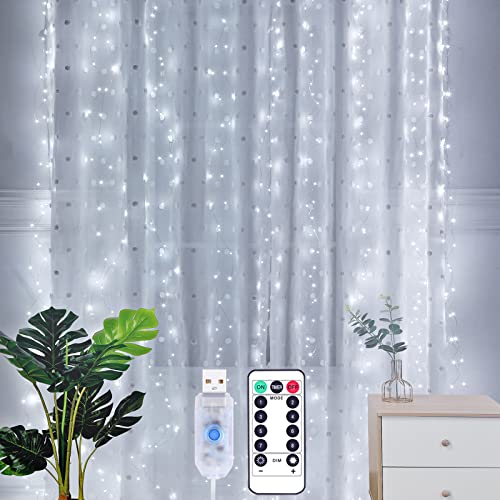 Yizhet Tenda Luminosa 2m x 2m 200 LED Tenda di Luci 8 Modalità, Luci per Tendina con Telecomando e Timer Luci di Tenda LED Impermeabile IP65 per Festa, Matrimonio, Natale (Bianco Freddo, USB)