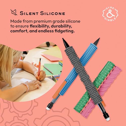 Gyre & Gimble Pencil Gidgets – Textured Silicone Pencil Sleeve for Quiet Fidgeting – Transform Your Mechanical Pencil into a Sensory ADHD Tool for Kids and Adults – 4 Sleeves & 2 Pencils - Image 5