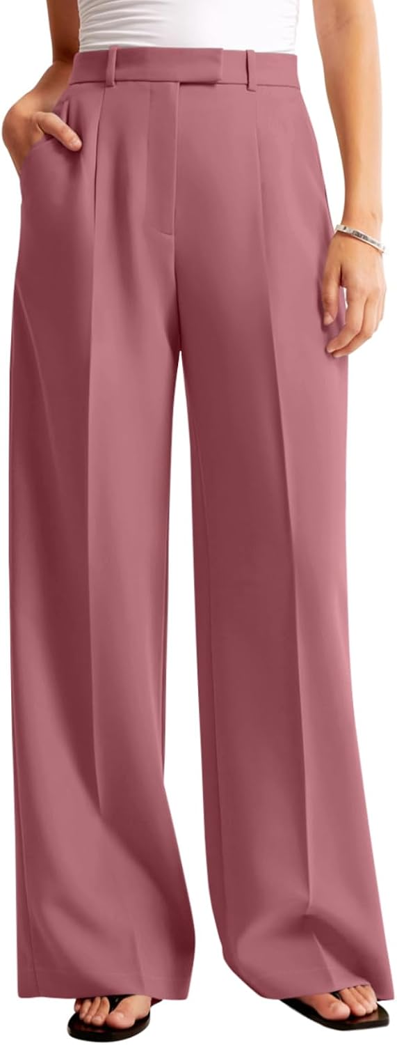  Women Wide Leg Pants High Waisted Dressy Work Trousers Business Casual Palazzo Pants with Pockets thumbnail