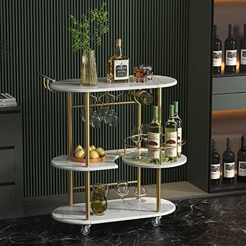 PAUKIN Gold Bar Carts with 4-Tier Storage Shelves, Mobile Bar Serving Cart with Wine Rack and Glass Holder, for The Home, Kitchen, Living Room, Dining Room Cover