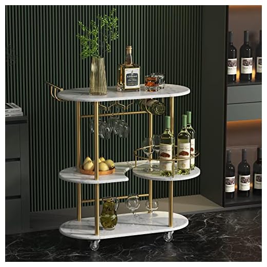 PAUKIN Gold Bar Carts with 4-Tier Storage Shelves, Mobile Bar Serving Cart with Wine Rack and Glass Holder, for The Home, Kitchen, Living Room, Dining Room