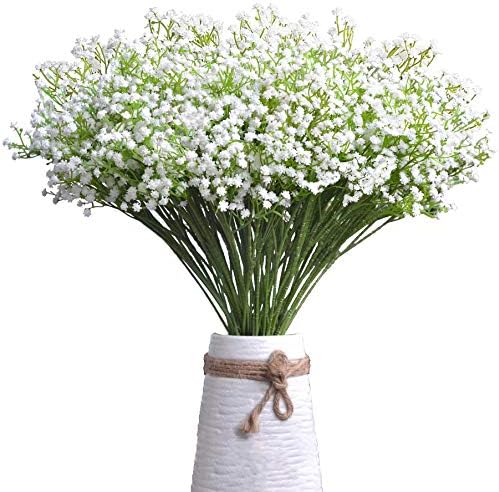 JIFTOK Babys Breath Artificial Flowers, 12 Pcs Fake Flowers Gypsophila Bouquet Fall Flowers Artificial for Decoration, Real Touch Silk Flower for Wedding Christmas DIY Party Home Garden Office(White)