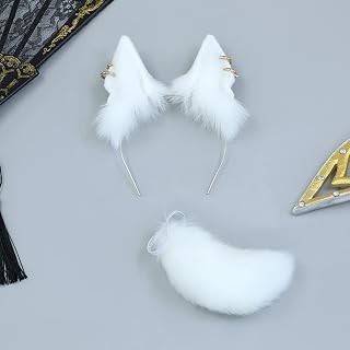 20 センチメートルぬいぐるみ人形服アクセサリー動物オオカミ/猫/キツネの耳 + ぬいぐるみ綿人形のおもちゃアクセサリー (White)