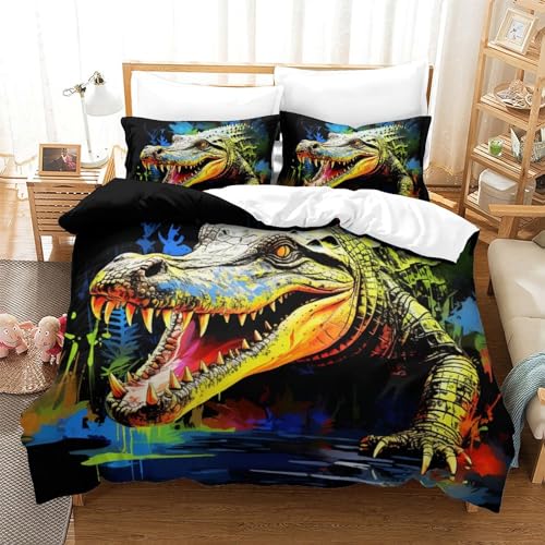 Parure de lit 3 pièces crocodile housse de couette 260 x 220 cm et taies d'oreiller - 2