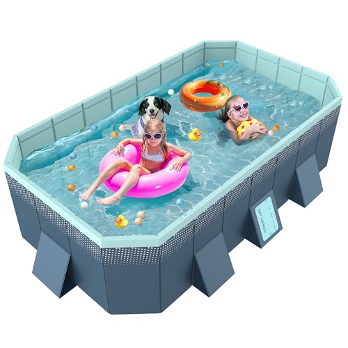 Foldable Non-Inflatable Above Ground Framed Swimming Pool for Backyard, Family Pool (113' x 66' x 20')