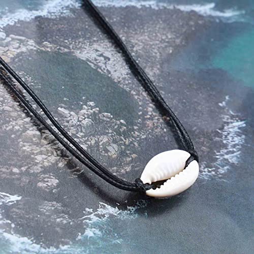 Allereyae Boho Shell Choker Necklace Vintage Layered Leather Necklace Black Choker Necklace Personlized Velvet Necklace Chain Jewelry For Women And Girls Surf Gifts (Single Shell) #TOP5
