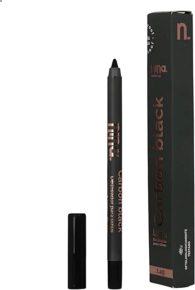 Lápis de Olho Delineador Carbon Black, Lapiseira para Olhos, Resistente à Água, Preto Matte, Vegano - Nina Makeup