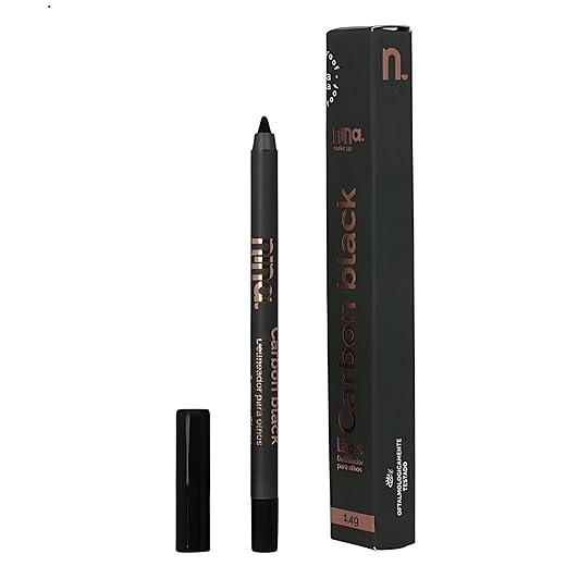Lápis de Olho Delineador Carbon Black, Lapiseira para Olhos, Resistente à Água, Preto Matte, Vegano - Nina Makeup