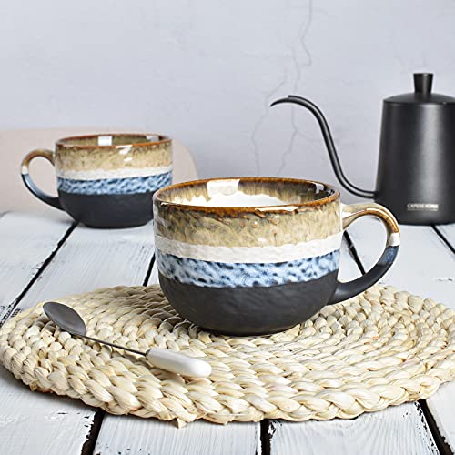 Bosmarlin Jumbo Latte Mugs Set Of 2, 16 Oz, Large Stoneware Mug For Coffee, Soup, Cappuccino, Hot Chocolate, Dishwasher And Microwave Safe (Black, 2) #TOP3