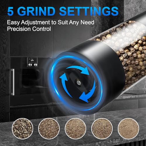 JIDSPWLS Electric Pepper or Salt Grinder,Adjustable Coarseness Salt & Pepper Mill,With LED Light,Easy to Clean,Battery Powered,One Handed Operation,Kitchen Essential（1 pack/black）