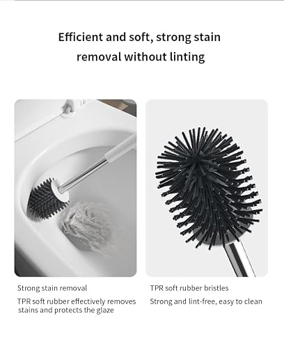 Silicone Toilet Brush & Ventilated Holder Set - Floor/Wall Without Drilling Mountable. A Bathroom Cleaning Revolution! #TOP4