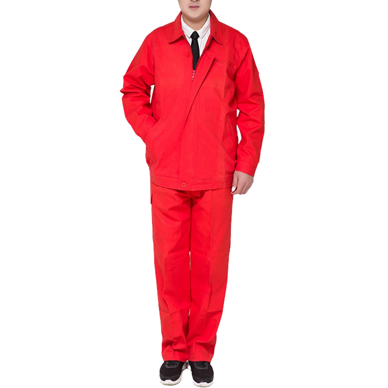 Mono De Trabajo De Manga Larga Con Cremallera Frontal Con Bolsillos Múltiples Chaqueta Y Pantalones Traje De Trabajo