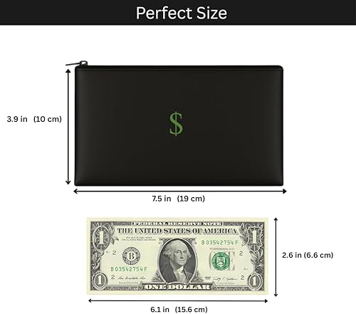 Vista 2 de Cash/Money Pouch/Bag Perfect Size, Waterproof, 7.5 in x 3.9 in, Travel Pouch/Bag with Cash Icon/Symbol/Dollar/$ Sign. Cash Organizer.