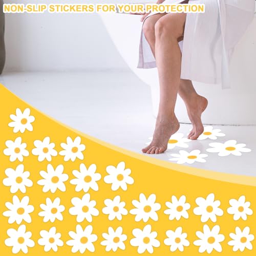 JarThenaAMCS 24Pcs Flower Non Slip Bathtub Sticker with Scraper White Daisy Anti Slip Shower Sticker Floral Adhesive Appliques Shower Tread Decal for Spring Summer Bathroom Floor Decoration by JarThenaAMCS - Image 5