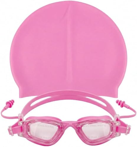 Kids Swimming Goggles & Silicone Swim Cap Set with UV Shield | UV Protection, Anti-Fog Lenses, Integrated Earplugs, Silicone Cap, For Children