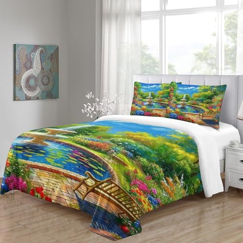 Parure housse de couette paysage 3D en microfibre douce premium avec fermeture éclair cachée - 5
