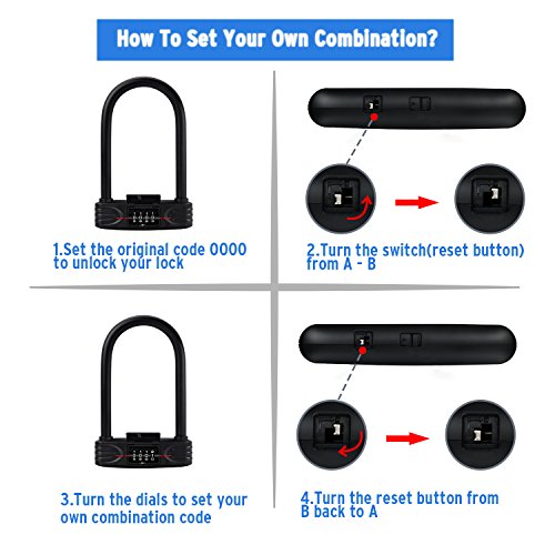 image for Amazer Heavy Duty Combination Bike U Lock, 12mm Bike Lock Bicycle Heav
