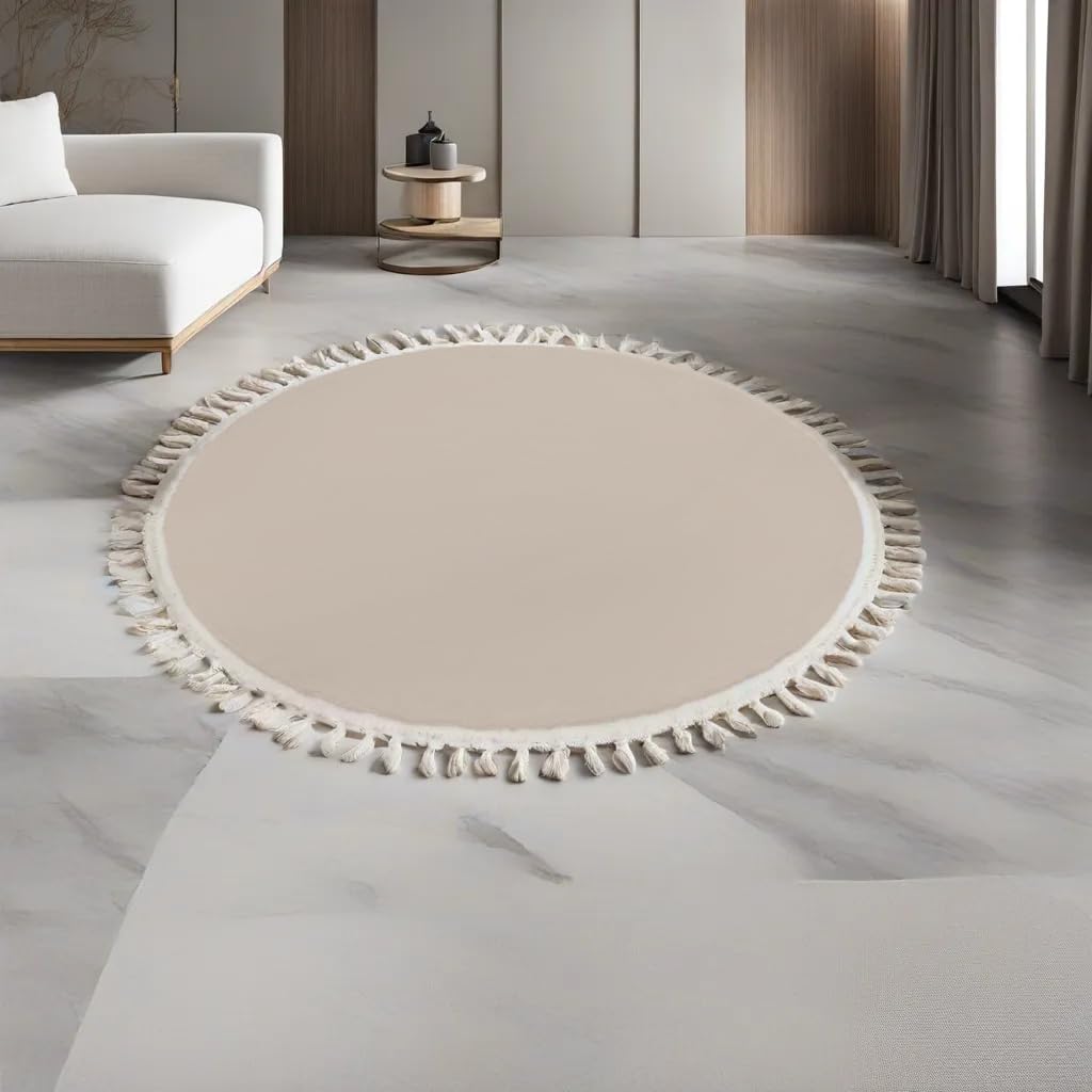 Machine Washable Fluffy Rug, Bedroom Rug, Soft and Cozy Area Rugs, Rugs for Bedroom, Anti Slip Living Room Rugs, Kitchen Room Bathroom, 47" (4x4 feet) Beige