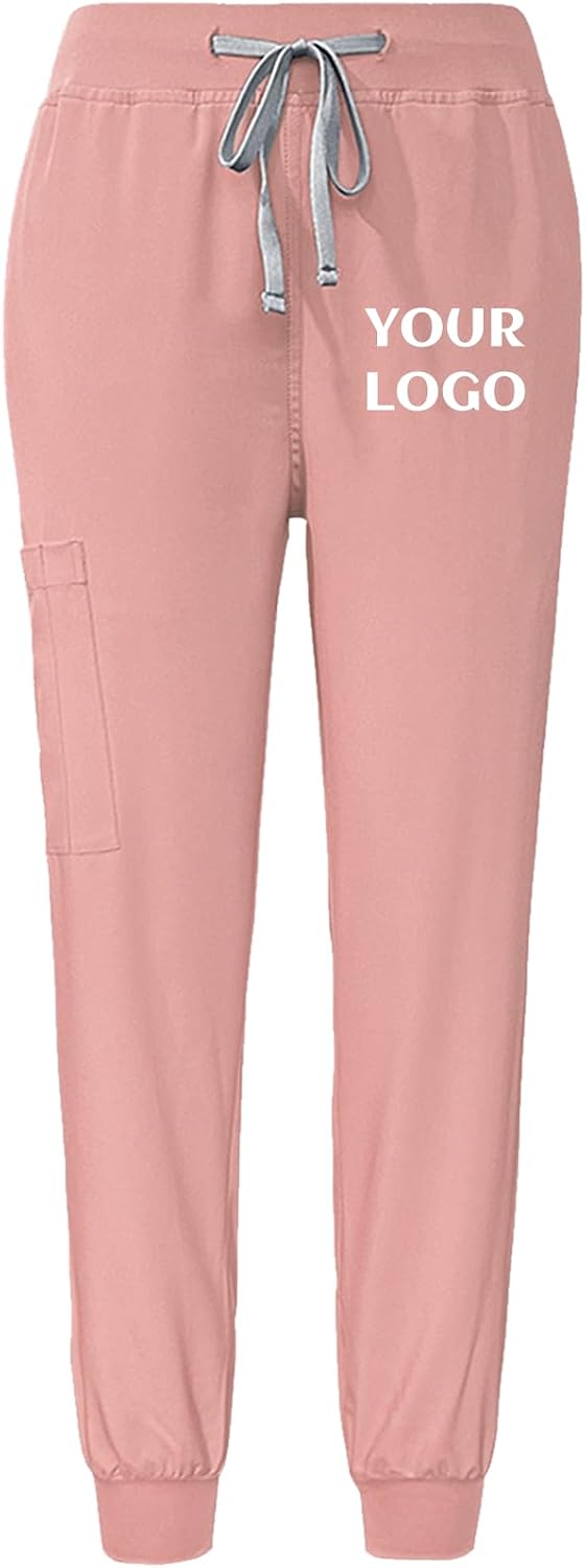 Custom Women's Scrub Set Stretch Top & Pants with Pockets Medical Nursing Uniform Suit Personalized Your Text