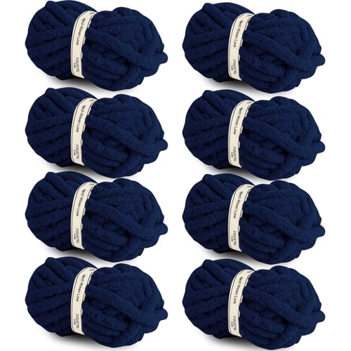 Image of 8 Jumbo Packs Chunky Chenille Yarn for Crocheting, 31.7 yds, 8 oz Each Skein Bulky Thick Fluffy Yarn for Knitting, Super Bulky Chunky Yarn for Hand Knitting Blanket, Soft Plush - Navy Blue