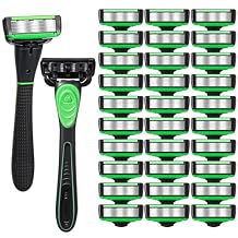 34 Pcs Shaving Kit for Men Disposable Mens Razors Set Refillable 7-blade Razors Travel Shave Set Designed for Sensitive Skin, 2 Handle and 32 Razor Blade Refills