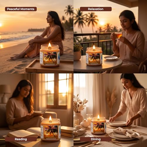 Image of Scented Candle (142g) | Sunset Radiance Glass Jar Scented Candles with Wooden Wick | Long Lasting Aromatic Fragrance for Home Decor