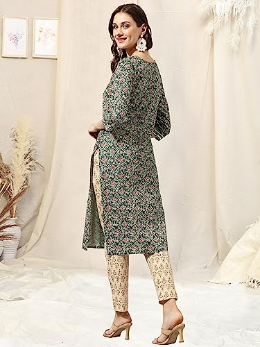 Image of MIRCHI FASHION Pure Cotton Straight Kurta Set for Women with Pant | Printed Kurta Pant Set | Ethnic Office Wear Kurta Set with Trouser