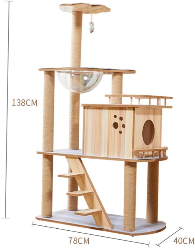 Cabilock Large Solid Wood Cat Climbing Structure with Felt Platforms Multipurpose Cat Condo All-Season Use