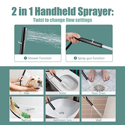 Heyalan Shower Faucet Set Matte Black 12 Inch Square Showerhead Bathroom Rainfall Ceiling Mount Shower System Sus304 Stainless Steel Shower Trim Kit 2 In 1 Handheld Shower With Rough-In Valve #TOP3