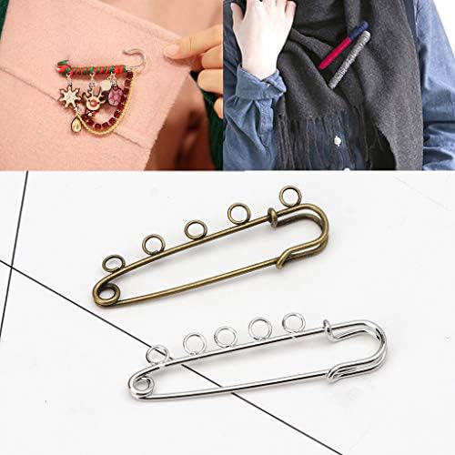 Vxhohdoxs 10 Pcs Silver Bronze DIY Brooches 5 Holes Safety Pins Brooches Jewelry Findings