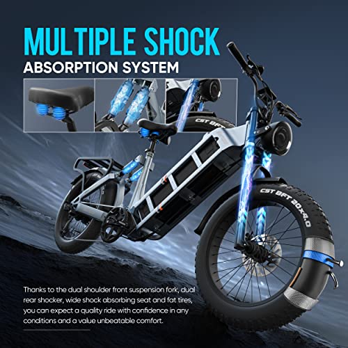 Eahora Juliet 60Ah 1000W Electric Bike For Adults Long Range Electric Bike 20 * 4.0 Fat Tire Electric Bike Full Suspension Electric Mountain Bike,Color Display (Black2) #TOP3