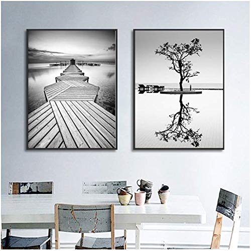 Affiche pont lac noir et blanc paysage mur photos salon 50x70