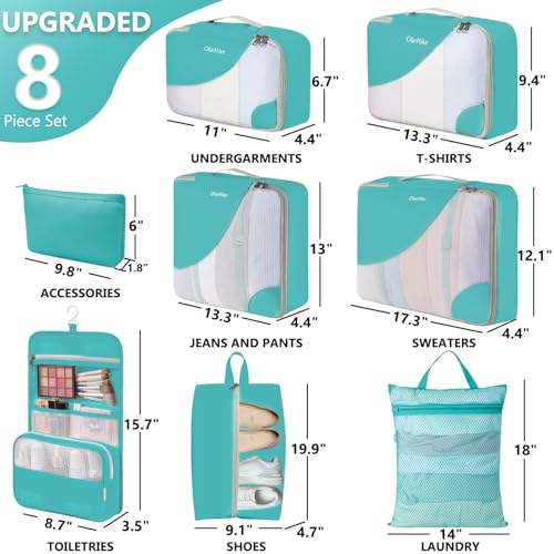 Image of 8 Set Packing Cubes for Travel, Gifts for Women Mom,Anti-Tearing Suitcase Organizer,OlarHike Vacation Essentials & Accessories for Cruise Ship