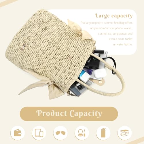 Bolso Tote de Paja para Mujer, Grande, Casual para Playa miniatura 6