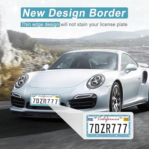 Image of Amiss Bling License Plate Frame for Women, 1Pack Rhinestone Handcrafted Crystal Premium Stainless Steel, Stainless Steel Car Decorative Accessories with Diamond Sparkle Glitter Caps (Blue)